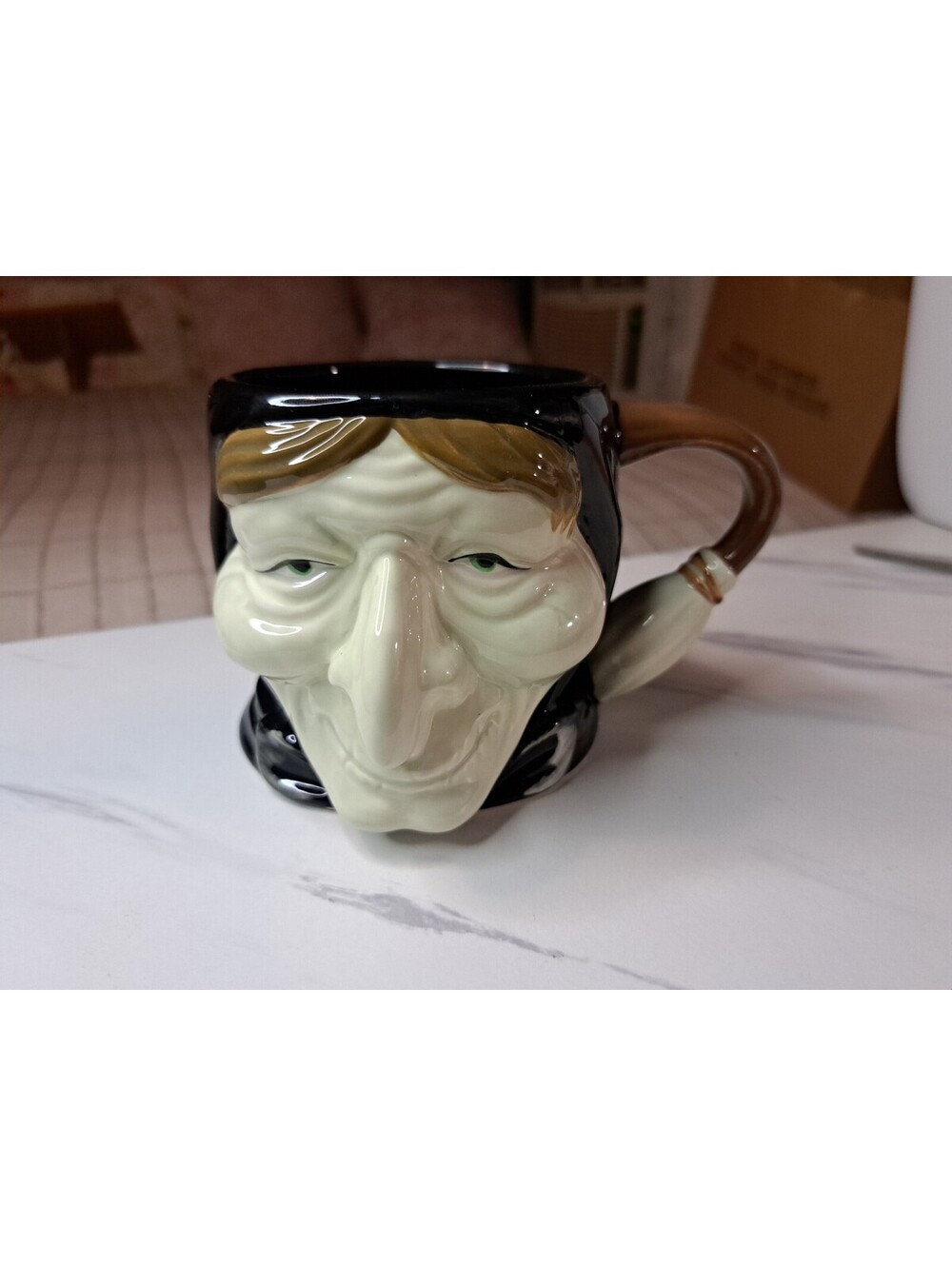 Handcrafted 2024 Williams Sonoma Halloween Witch 3D Figural Mug w/ Broom Handle